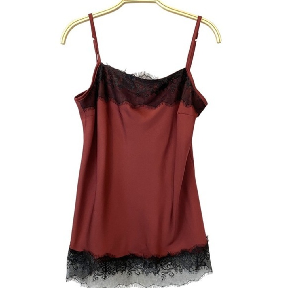 Whimsigoth Eyelash Lace Trim Cami Tank Top Women L Maroon Dark Romantic Coquette